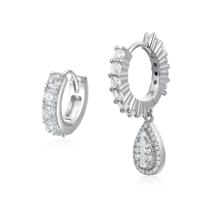 Teardrop Baguette Dangly & Classic Hoop Earring Set