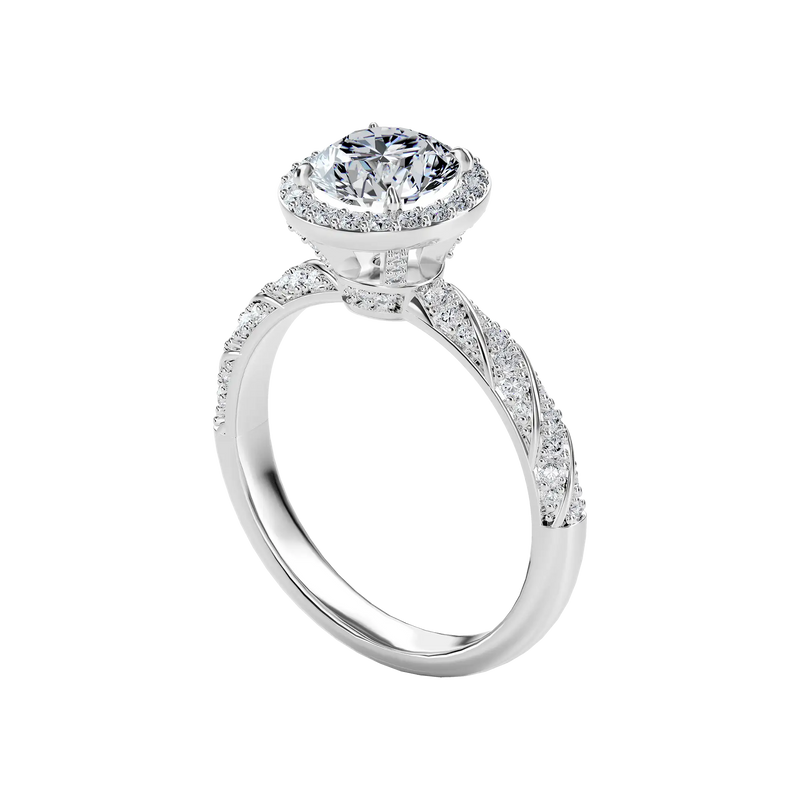 Round Cut Halo Diamond Rope Engagement Ring Custom - APORRO