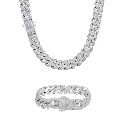12mm Round Cut Cuban Chain & Bracelet Set