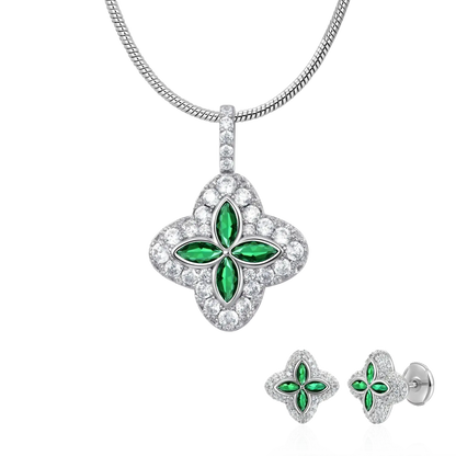 Iced Luminous Clover Pendant & Earring Set