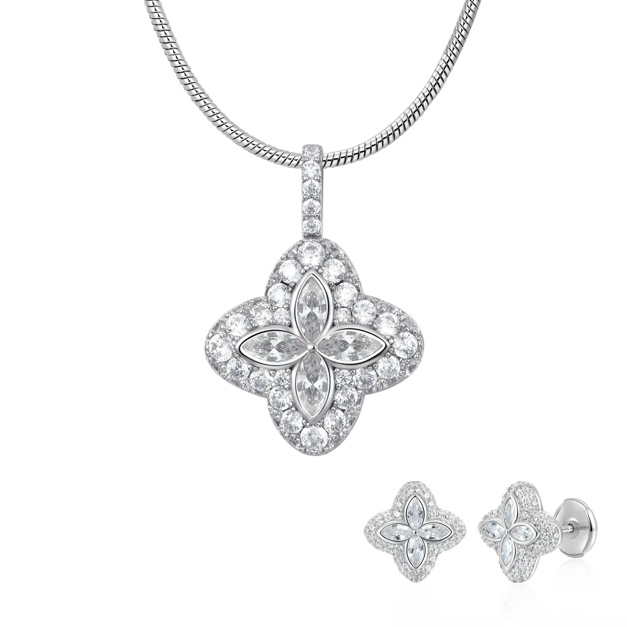 Iced Luminous Clover Pendant & Earring Set