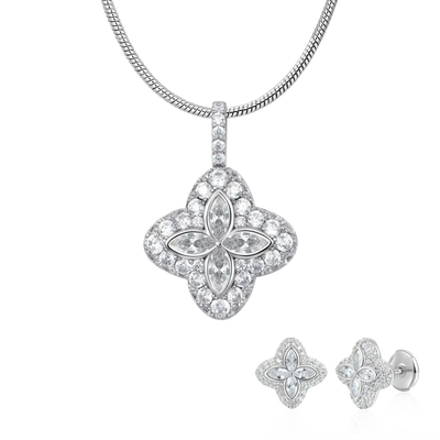 Iced Luminous Clover Pendant & Ohrring-Set – Weißer Diamant