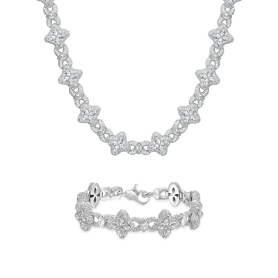 Iced Luminous Clover Chain & Armbandset – Weißer Diamant