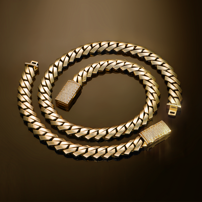 Plain Gold Prong Cuban Link Chain - 8mm