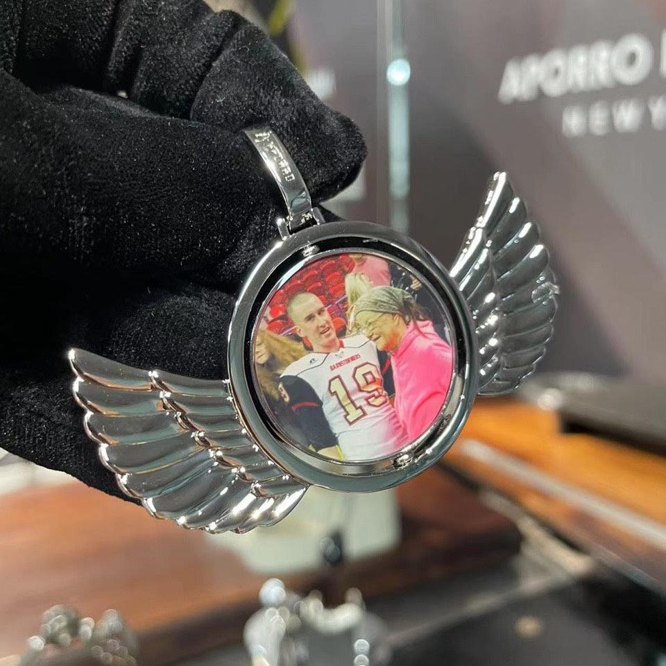 Custom Rotating Double-Sided Wings Photo Pendant