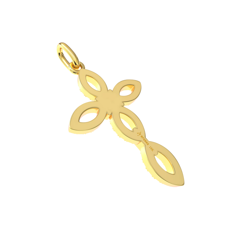 Micro 18K Gold Marquise Cross Pendant - APORRO