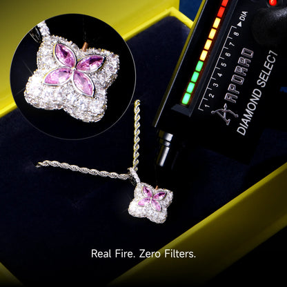 Pendente trifoglio luminoso Moissanite - diamante rosa