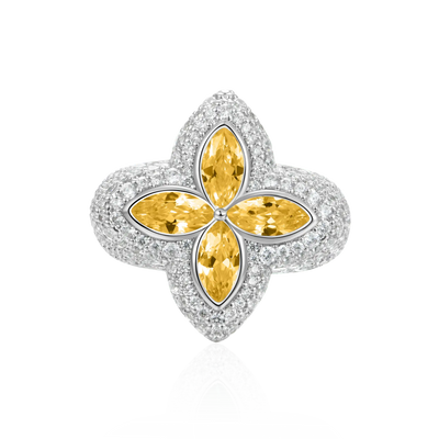 Anillo Trébol Luminoso Moissanita - Diamante Amarillo