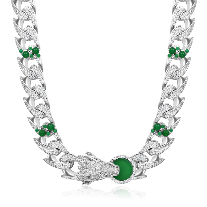 WONG Ⅱ Ridge Iced Jade Beads Cuban Necklace - 15mm - APORRO