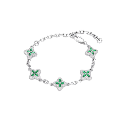 Iced Luminous Clover Adjustable Bracelet - Green Diamond