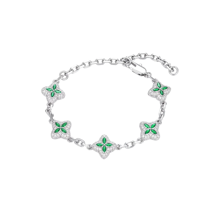 Iced Luminous Clover Adjustable Bracelet - Green Diamond