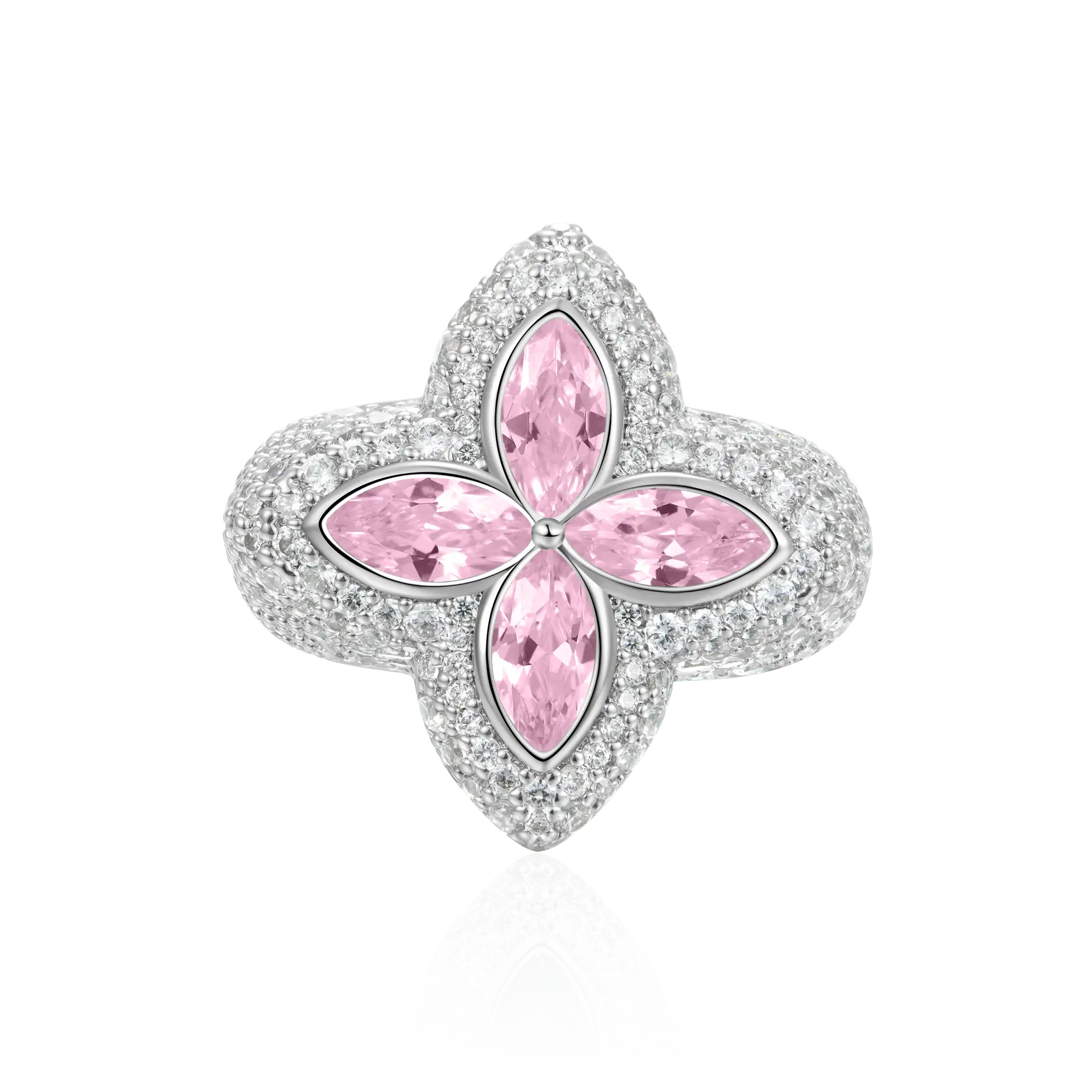 Anillo de trébol luminoso helado - Diamante rosa