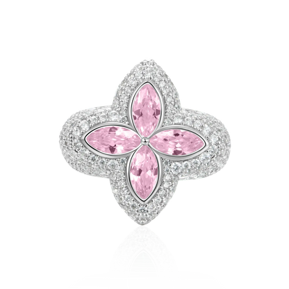 Anillo de trébol luminoso helado - Diamante rosa