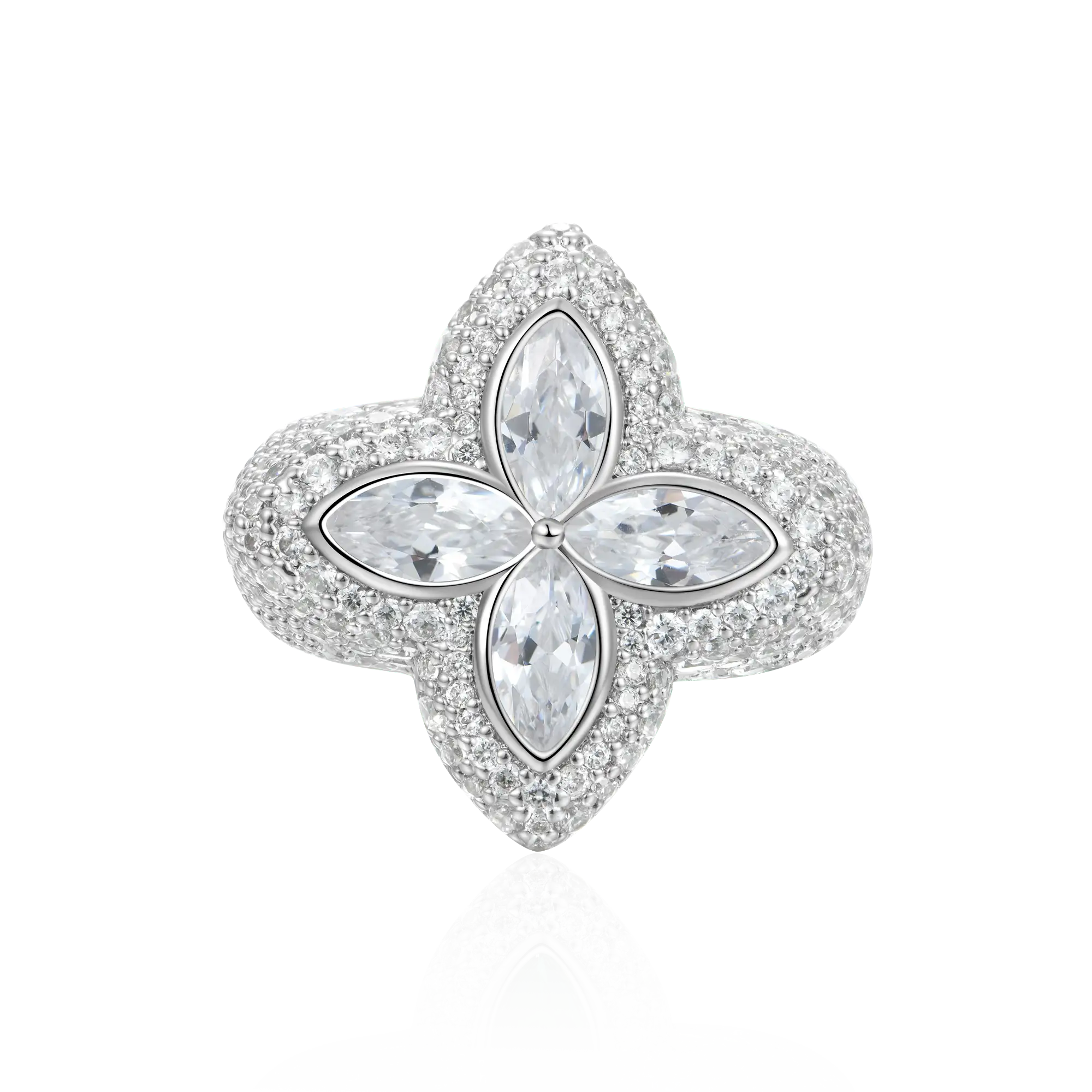 Bague de trèfle lumineuse glacée - Diamond blanc