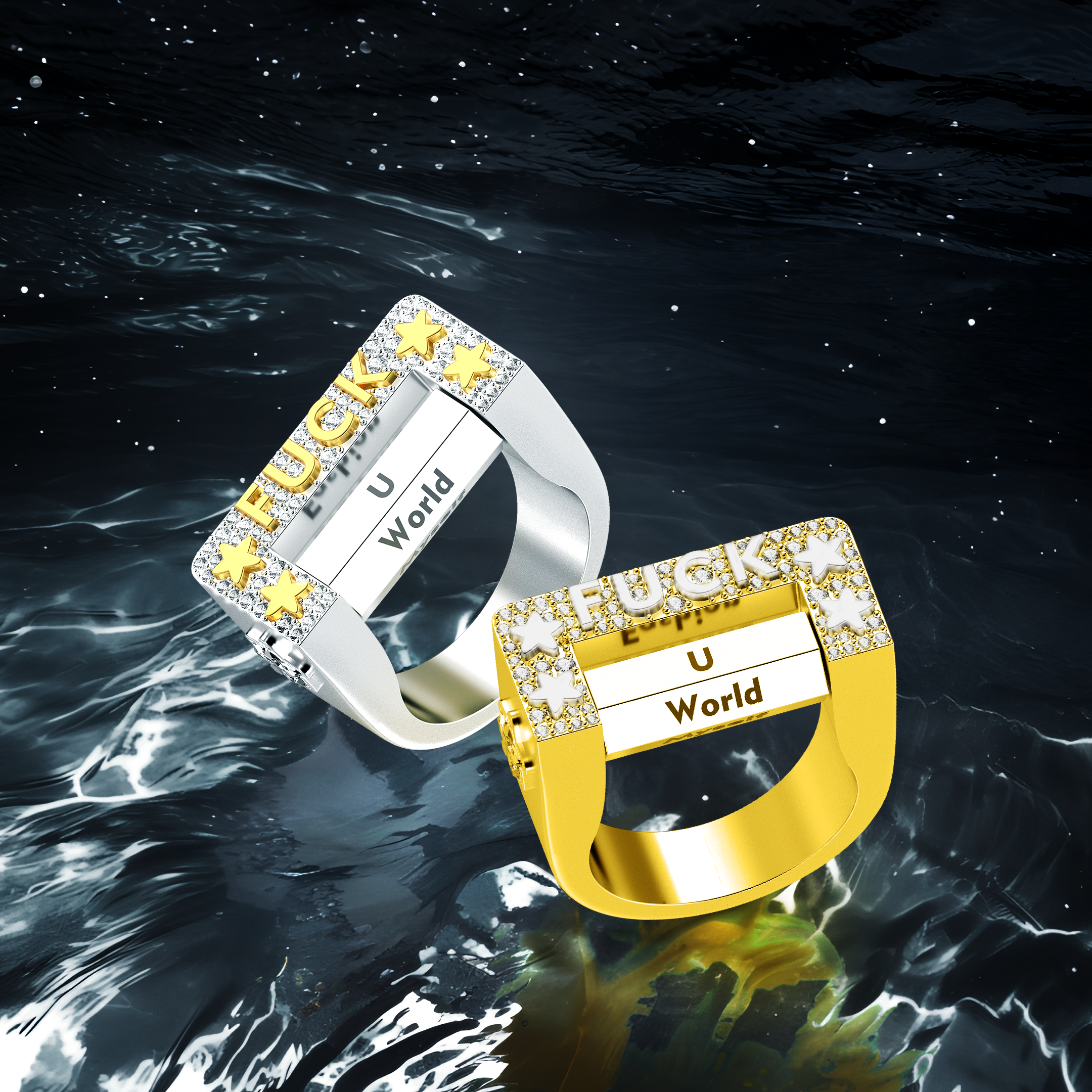 Benutzerdefinierter 6-seitiger Spinnring „Fxxk“.