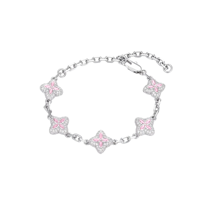 Iced Luminous Clover Adjustable Bracelet - Pink Diamond