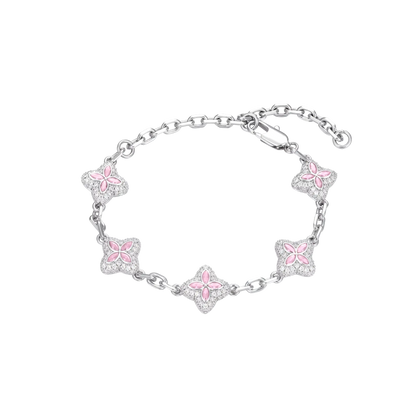 Iced Luminous Clover Adjustable Bracelet - Pink Diamond