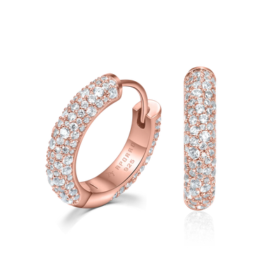 S925 Round Paved Hoop Earring - Medium