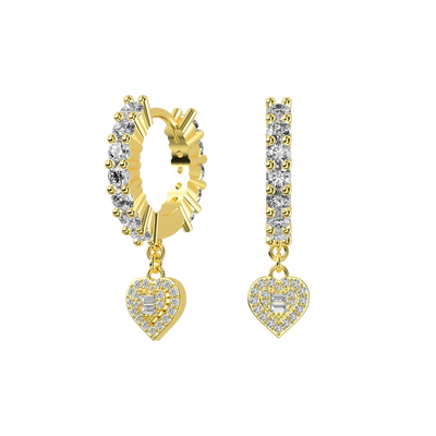 S925 Heart Baguette Mix Halo Dangly Earrings - Pair