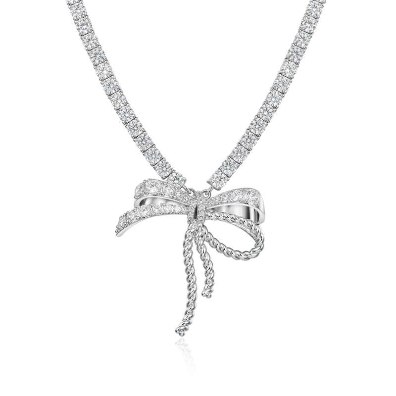 Iced Out Tennis Ribbon Tie Necklace - 5mm - APORRO