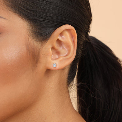 S925 Emerald Cut Halo Stud Earring