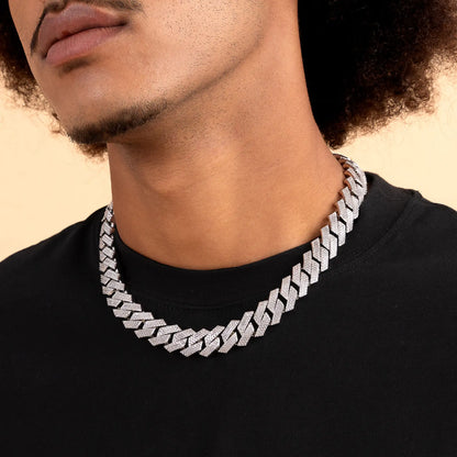 Round Cut Prong Cuban Link Chain - 15mm