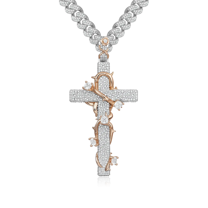 Pave Set Thorned Rose Cross Pendant - APORRO