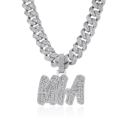 Custom Emerald Cut Romantic Font Pendant