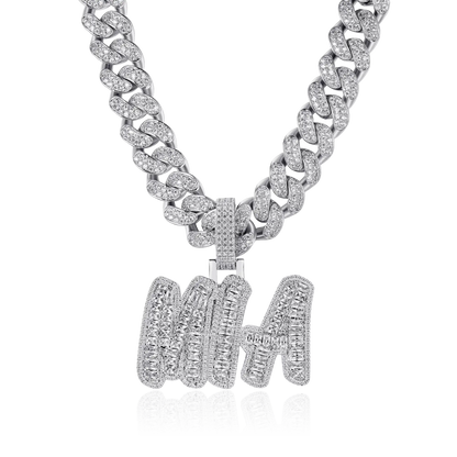 Custom Emerald Cut Romantic Font Pendant