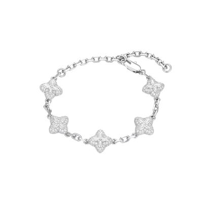 Iced Luminous Clover Adjustable Bracelet - White Diamond