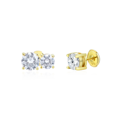 Moissanite Toi et Moi & Round Cut Stud Earring Set