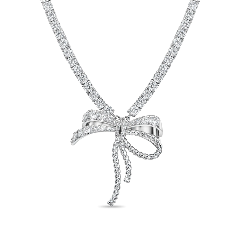 Iced Out Tennis Ribbon Tie Necklace - 5mm - APORRO