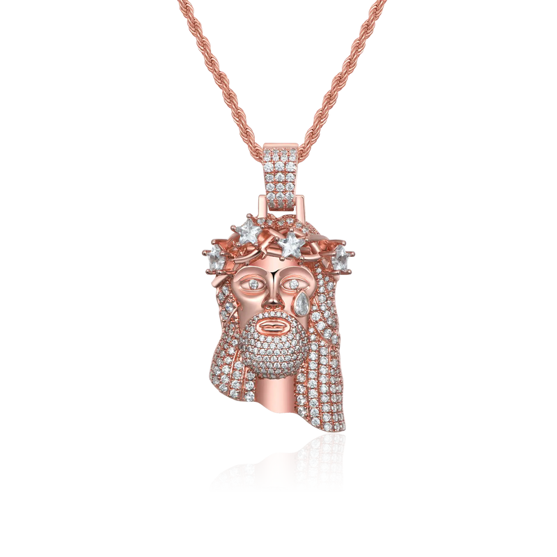 Moissanite Rose Gold Stellar Jesus Pendant - Small - APORRO