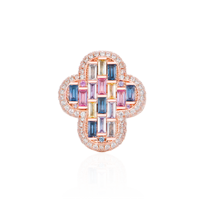 Iced Vitraux Vintage Rose Window Cross Ring