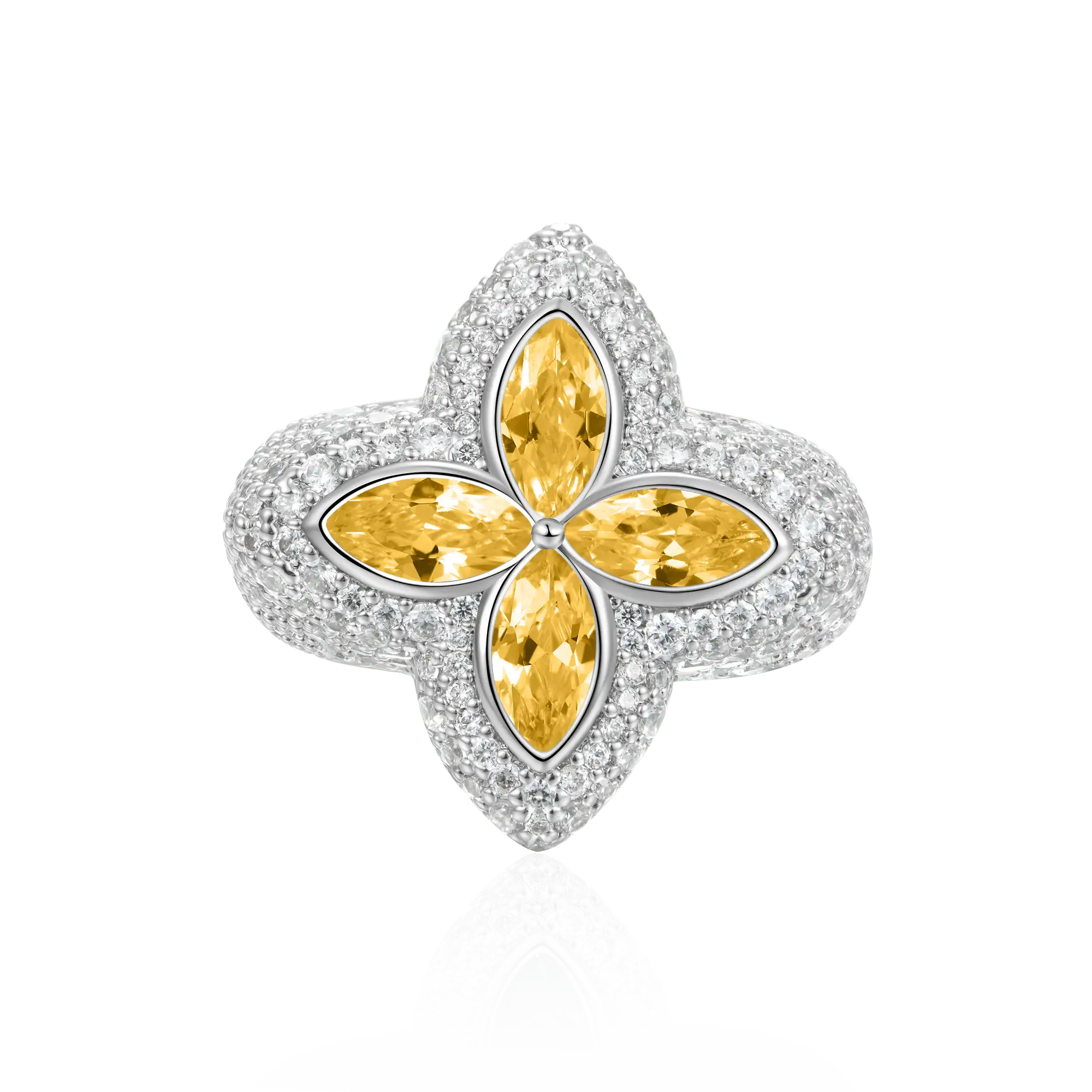 Iced Luminous Clover Ring - Yellow Diamond