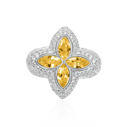 Iced Luminous Clover Ring - Yellow Diamond