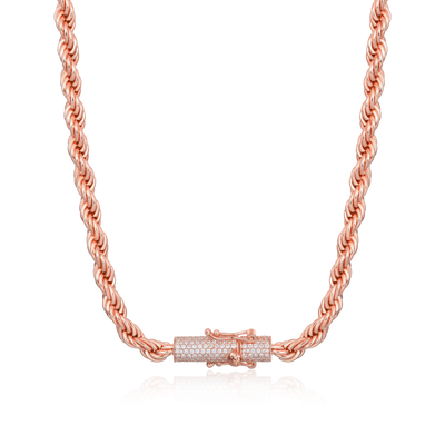 Cadena de cuerda de 6 mm con cierre helado - Oro rosa