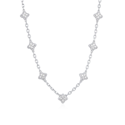 Collier Ajustable Trèfle Lumineux Glacé - Diamant Blanc