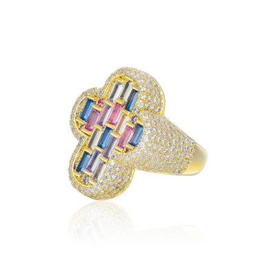 Iced Vitraux Vintage Rose Window Cross Ring