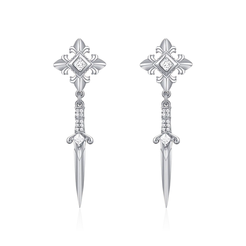 Fleur De Lis Sword Drop Earrings - Pair - APORRO