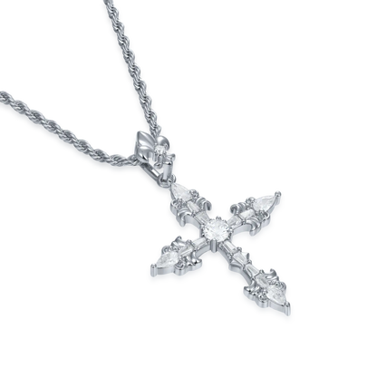 Fleur De Lis Cross Pendant With Chains Gift Set