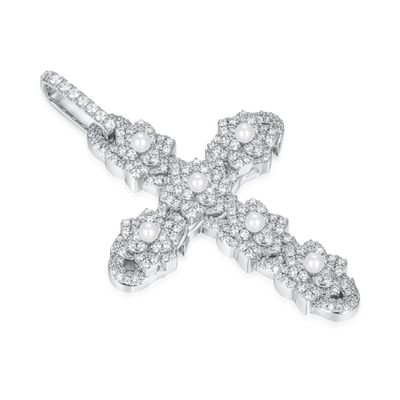 Pearl Rose Cross Pendant