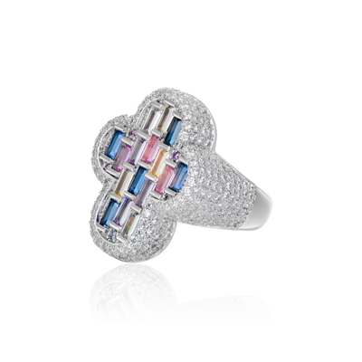 Iced Vitraux Vintage Rose Window Cross Ring