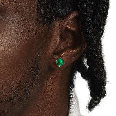 S925 Round Cut Stud Earring - Green