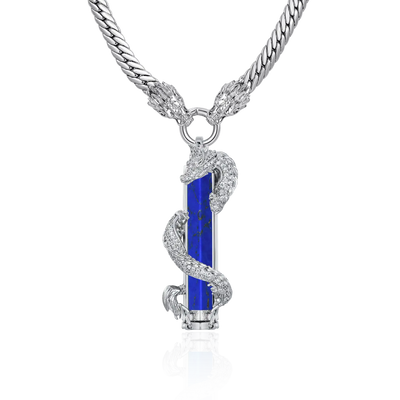 WONG Dragon Jade Pillar Cuban Chain & Anhänger-Set – Silber