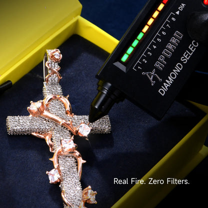 Moissanite Pave Set Thorned Rose Cross Pendant