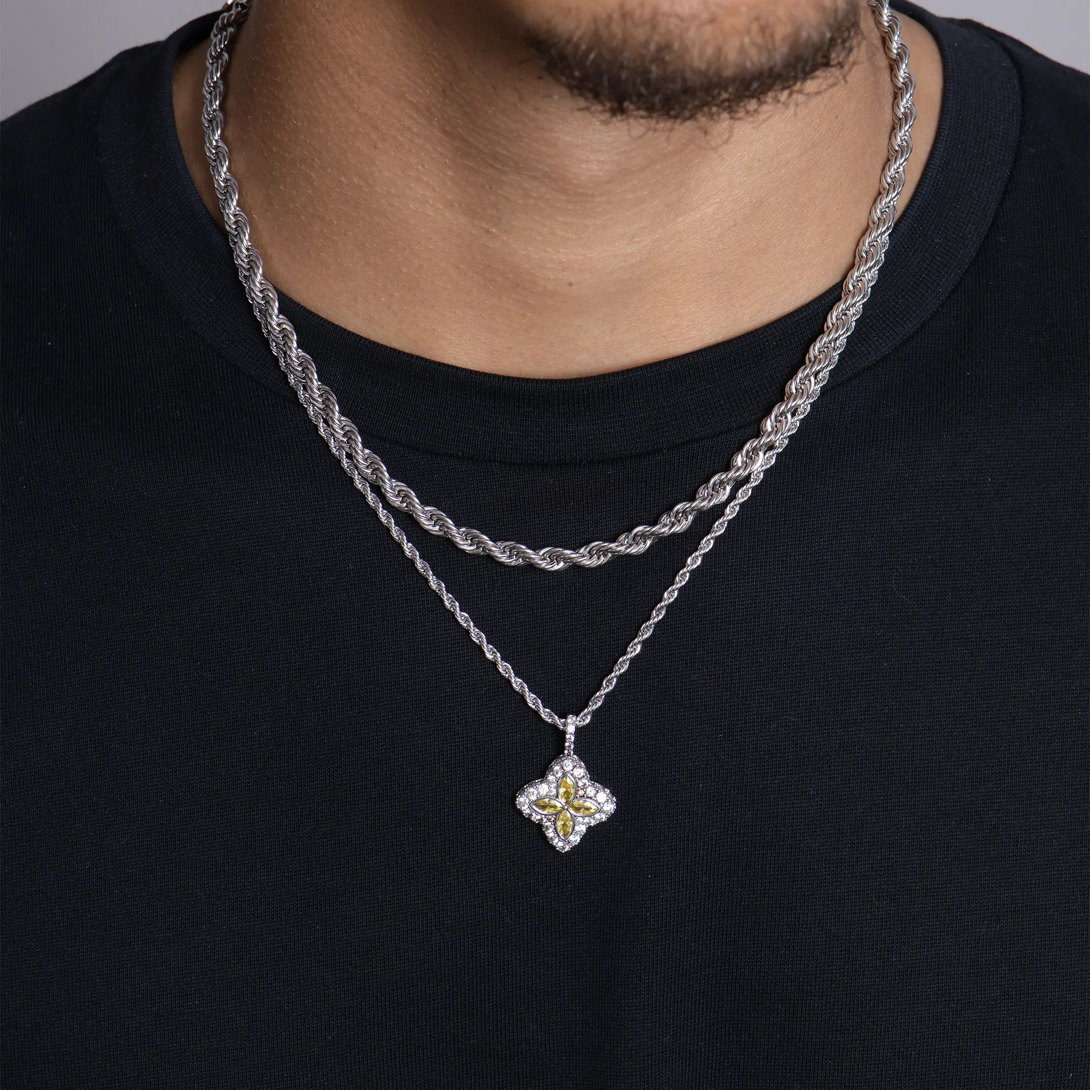 Iced Luminous Clover Pendant - Yellow Diamond