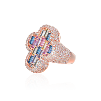 Iced Vitraux Vintage Rose Window Cross Ring