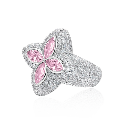 Anillo de trébol luminoso helado - Diamante rosa