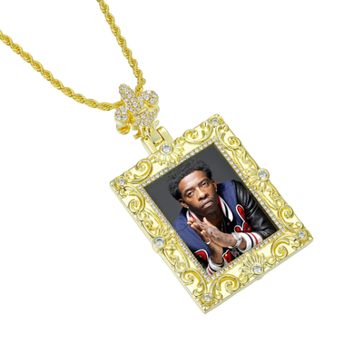 Custom Greek Pattern Vintage Rectangular Photo Pendant